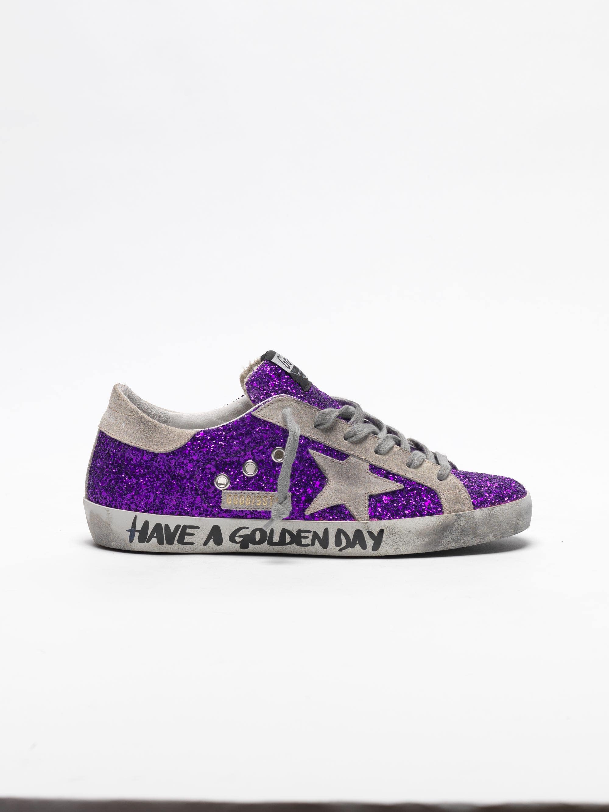 Women | Super-Star Sneakers with Purple Glitter & Lettering On The Foxing - Image 2