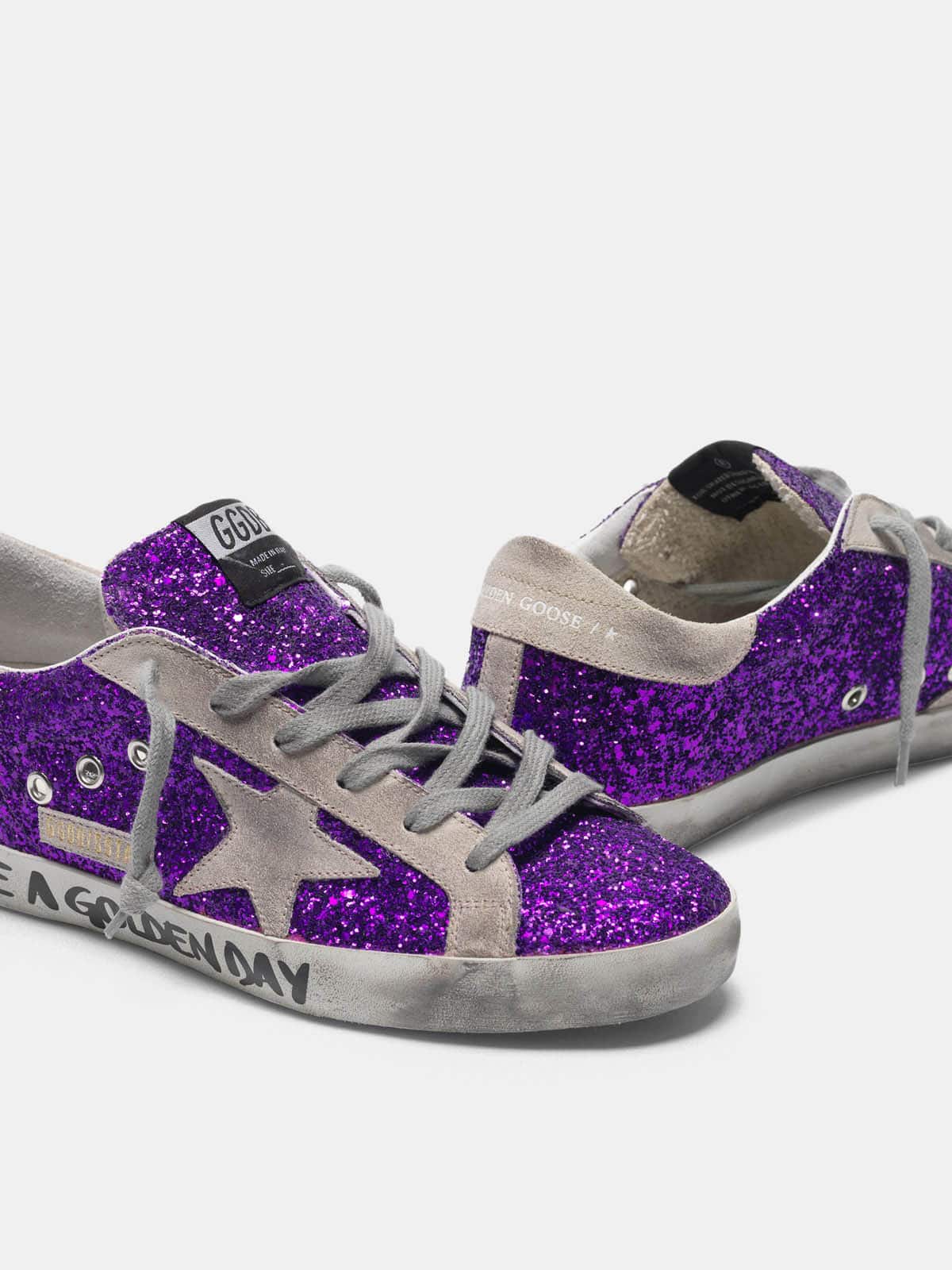 Women | Super-Star Sneakers with Purple Glitter & Lettering On The Foxing - Image 5