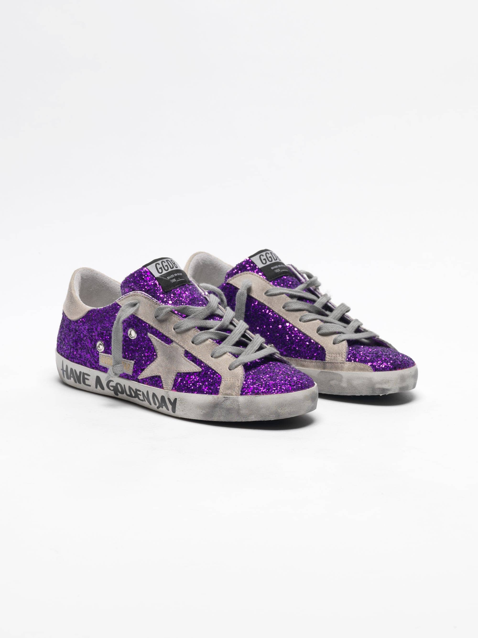 Women | Super-Star Sneakers with Purple Glitter & Lettering On The Foxing - Image 6