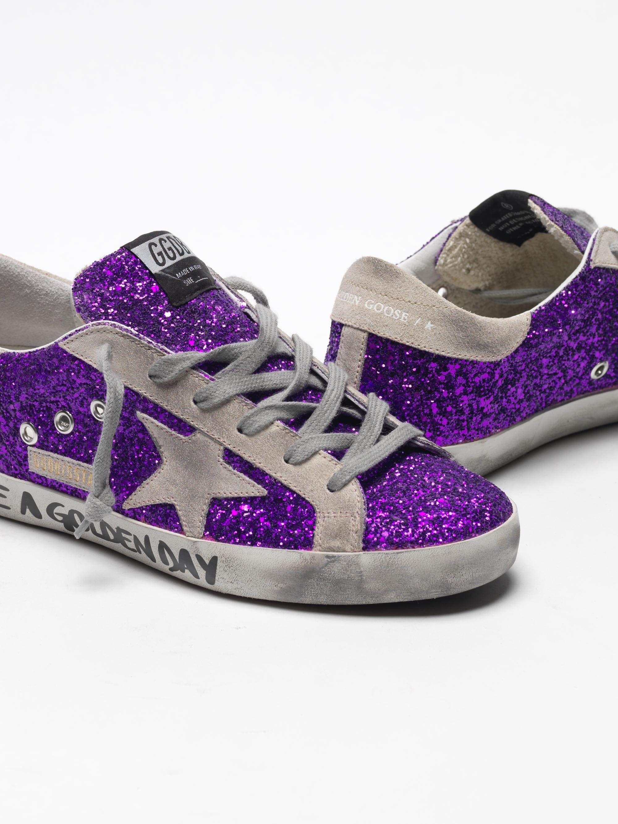 Women | Super-Star Sneakers with Purple Glitter & Lettering On The Foxing - Image 8