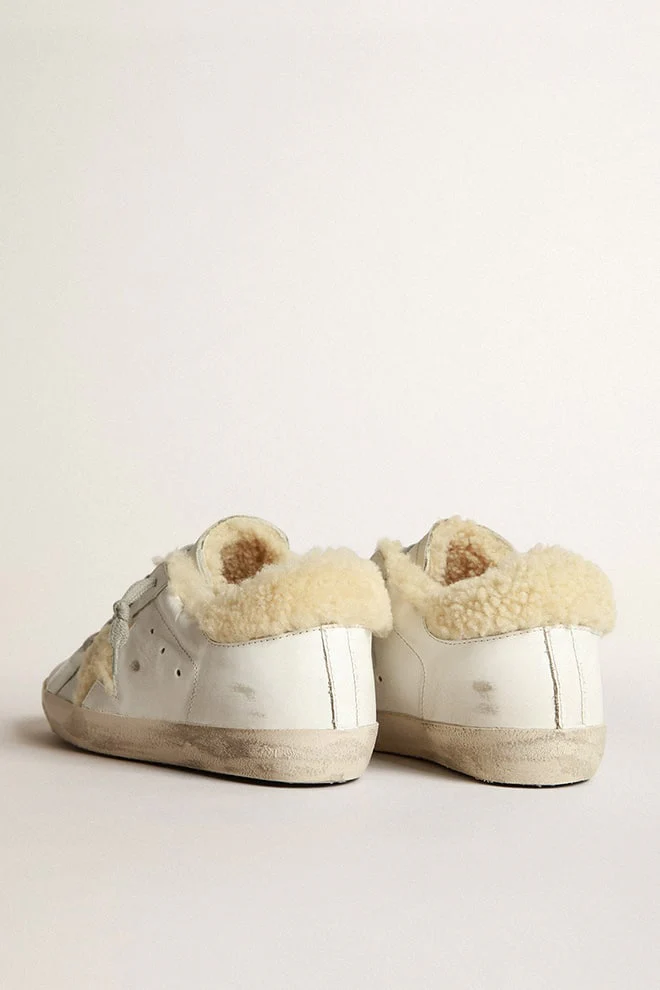 Women | Super-Star Sneakers with Shearling Inserts | White x Beige - Image 4