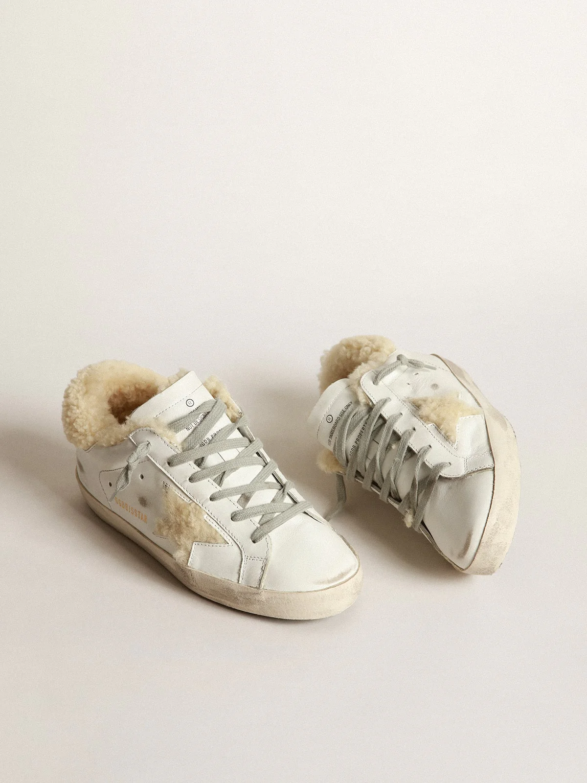 Women | Super-Star Sneakers with Shearling Inserts | White x Beige - Image 6