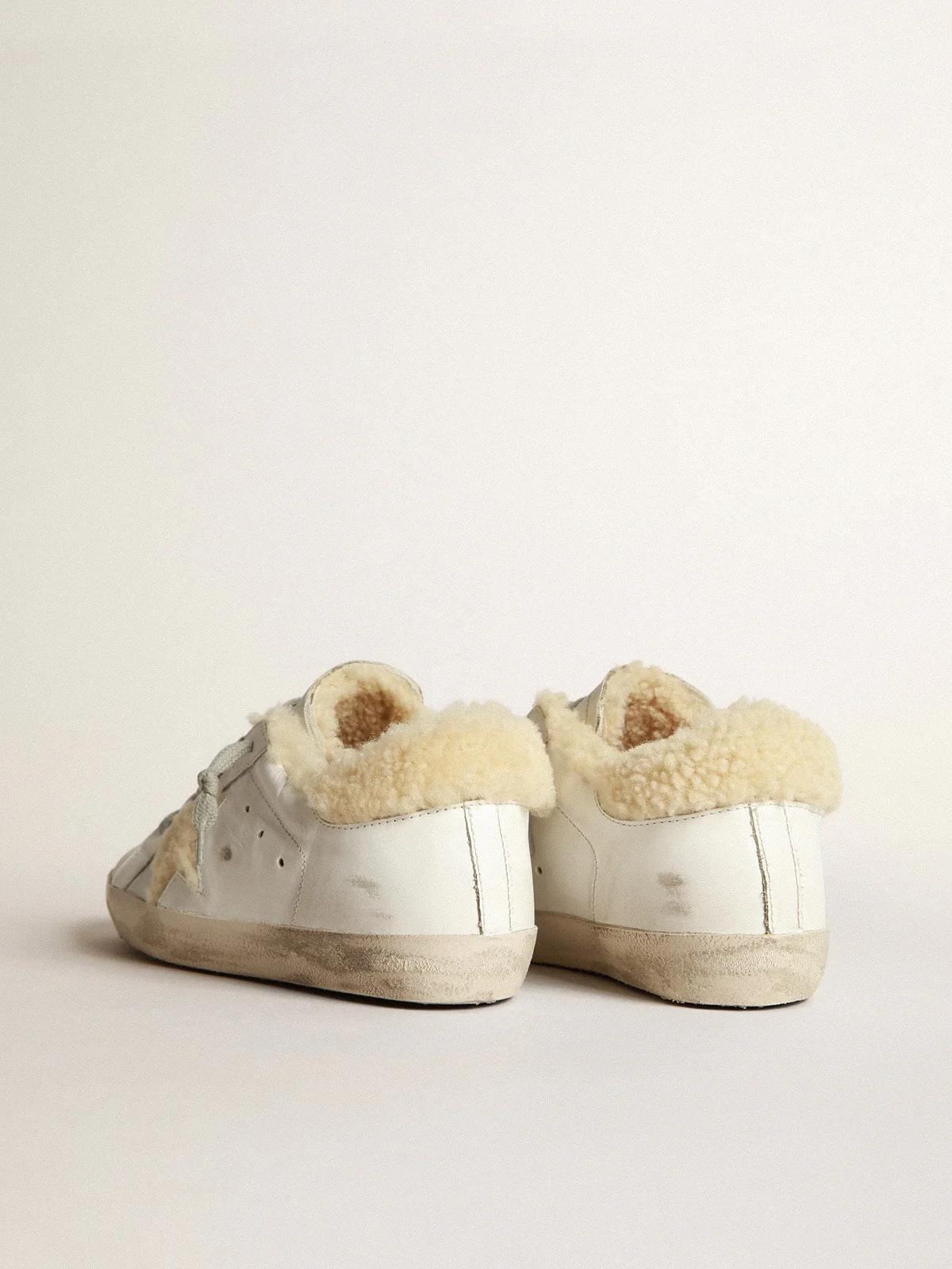 Women | Super-Star Sneakers with Shearling Inserts | White x Beige - Image 7