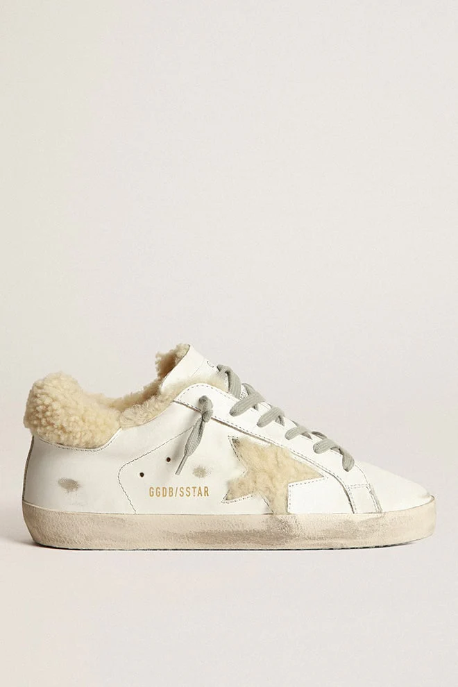 Women | Super-Star Sneakers with Shearling Inserts | White x Beige - Image 8