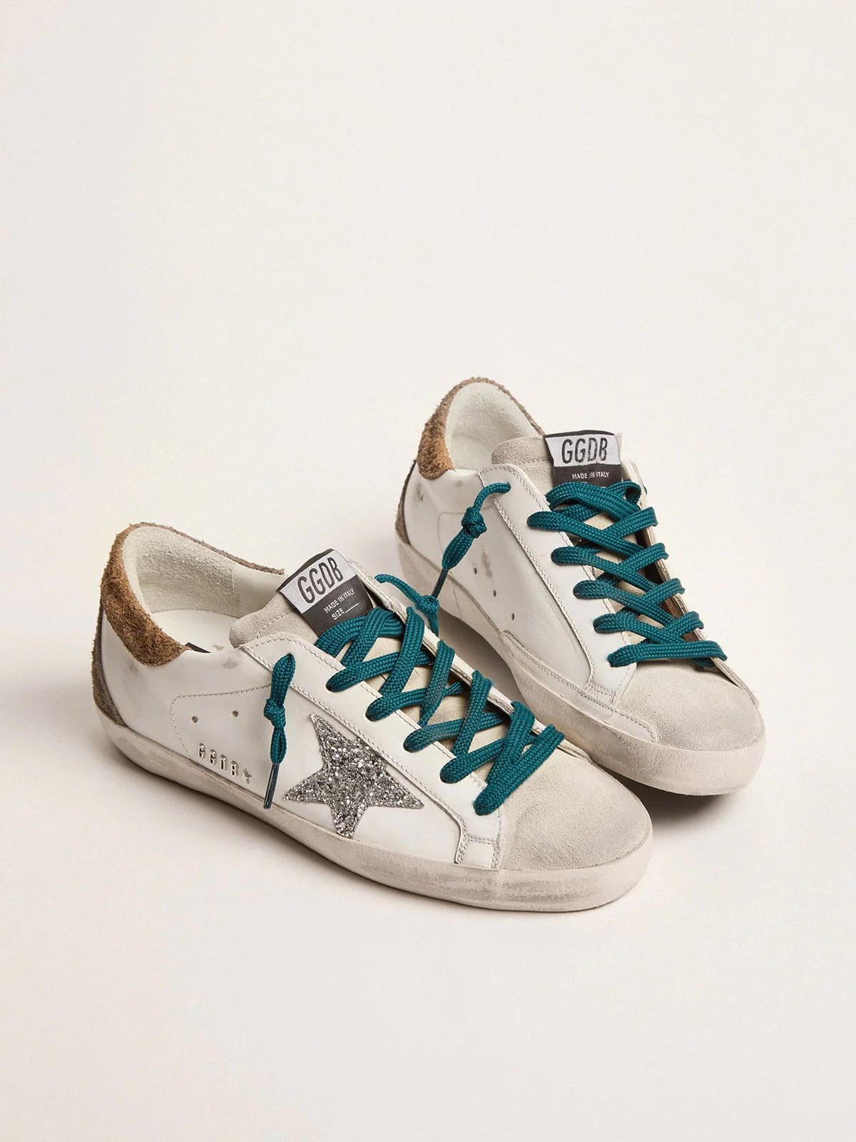 Women | Super-Star Sneakers with Silver Glitter Star & Leopard-Print Suede Heel Tab | White x Silver x Ice x Beige Brown Black - Image 3