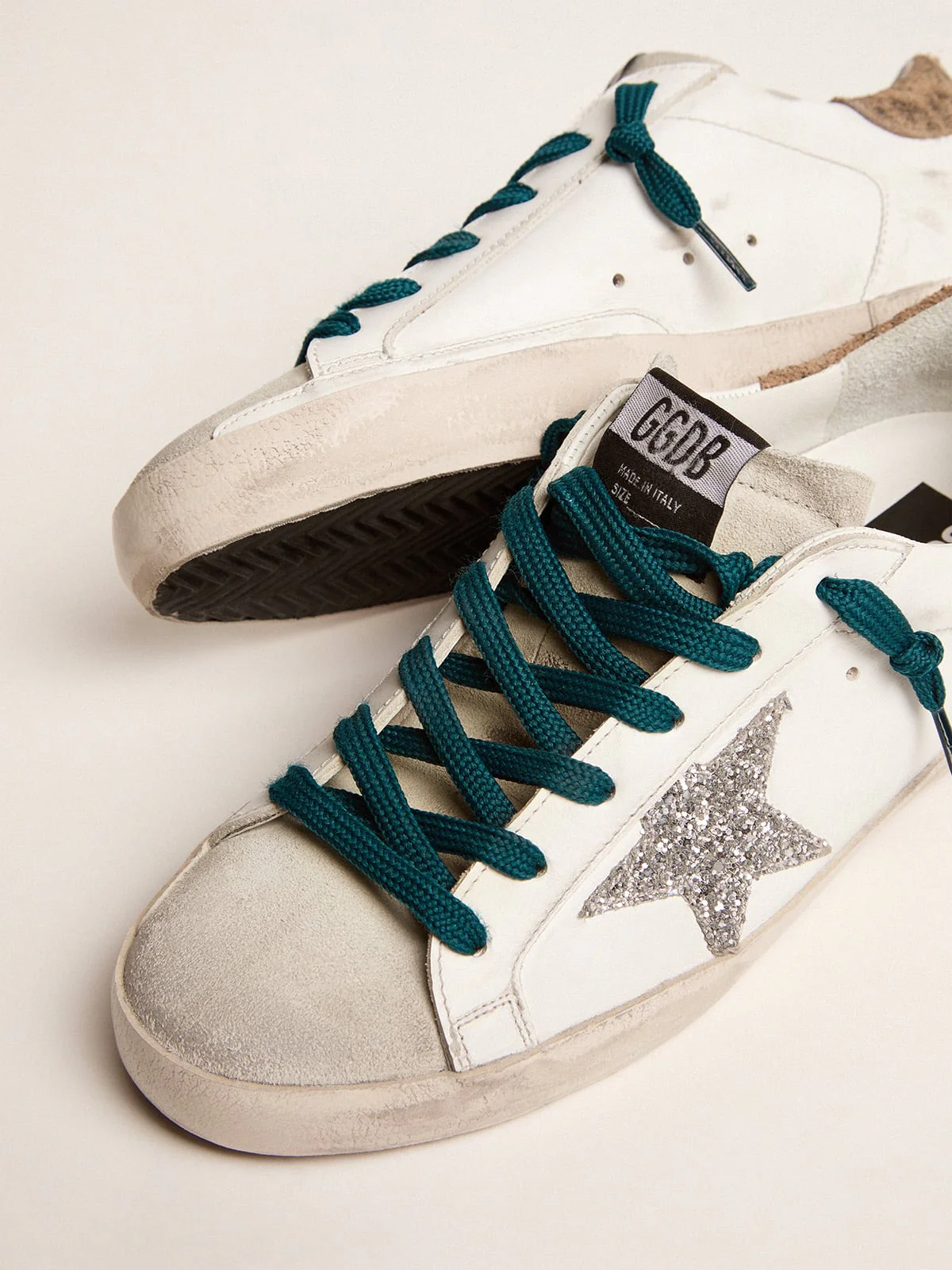 Women | Super-Star Sneakers with Silver Glitter Star & Leopard-Print Suede Heel Tab | White x Silver x Ice x Beige Brown Black - Image 6