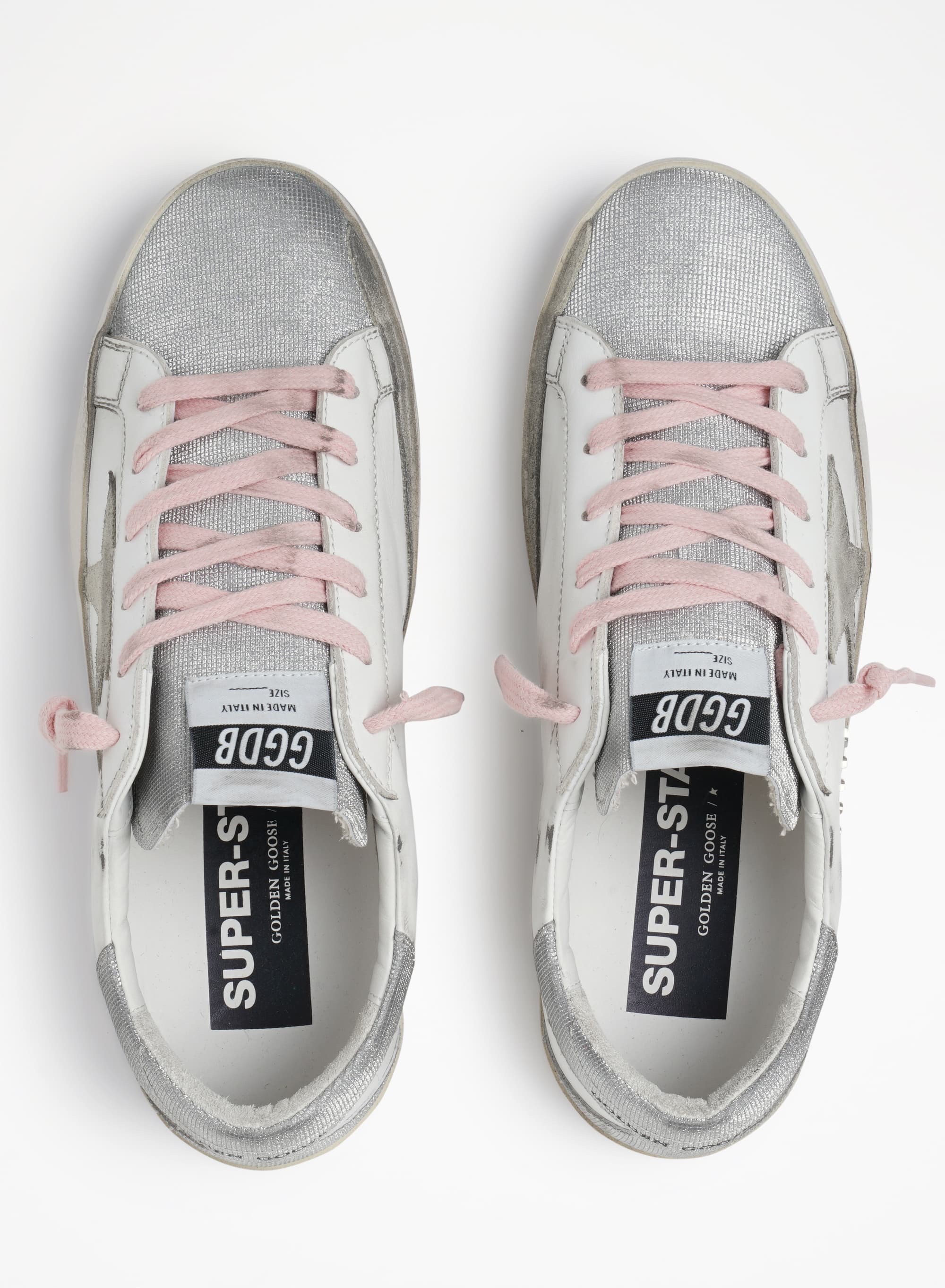 Women | Super-Star Sneakers with Silver Glitter Tongue & Heel Tab with Checkered Pattern | White x Silver - Image 4