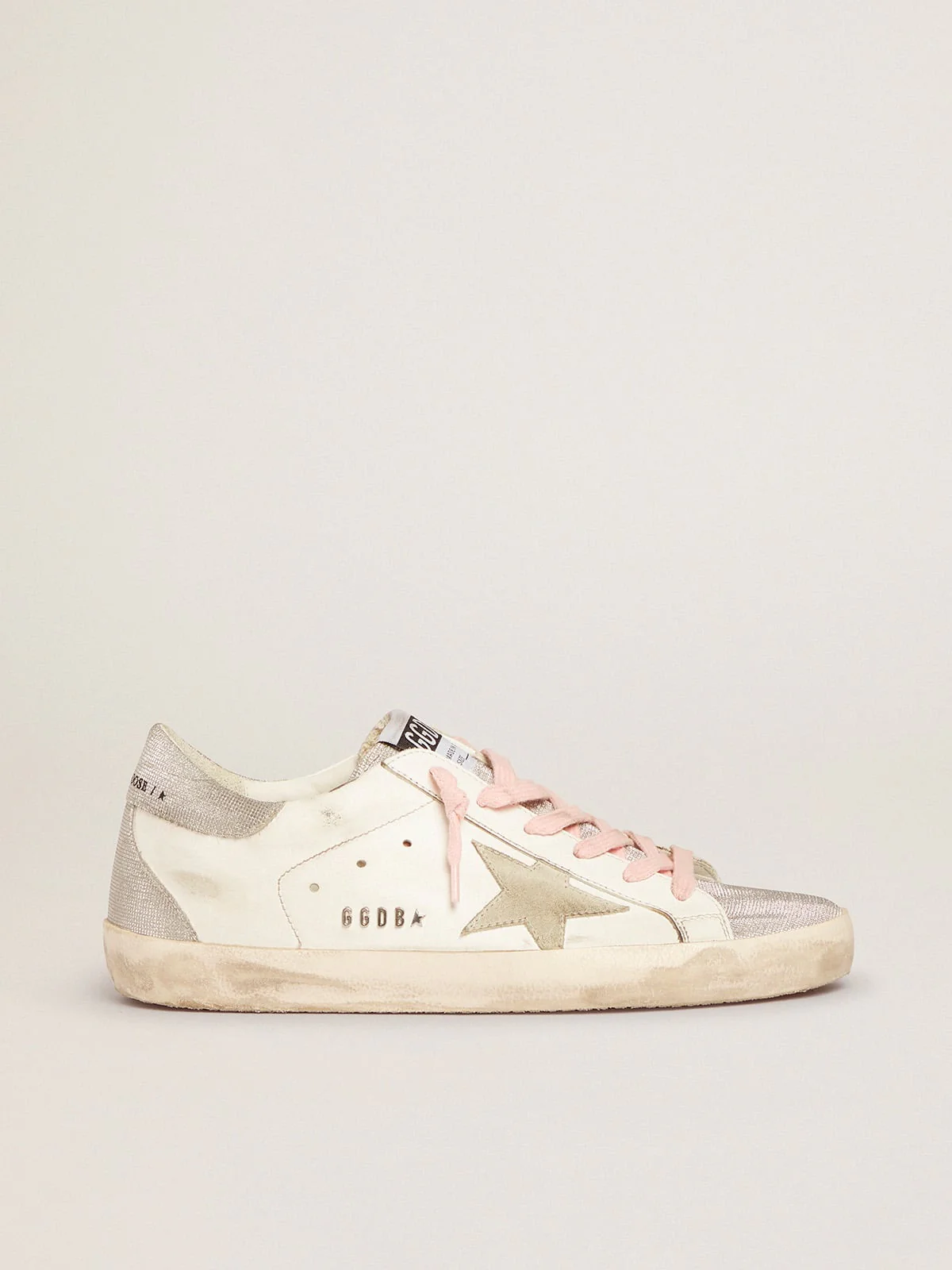 Women | Super-Star Sneakers with Silver Glitter Tongue & Heel Tab with Checkered Pattern | White x Silver - Image 5