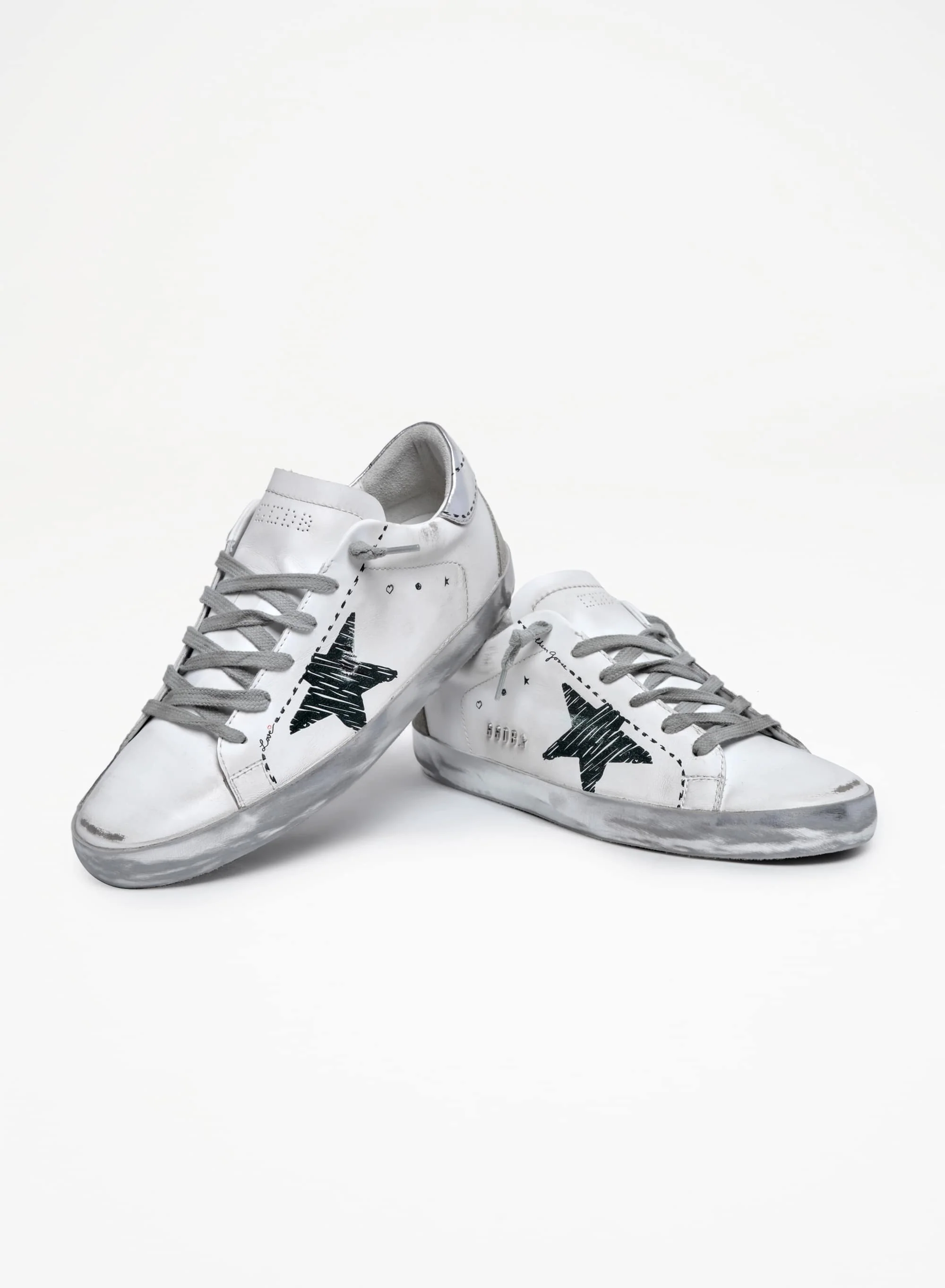 Women | Super-Star Sneakers with Silver Laminated Leather Heel Tab & Printed Detail | White x Black x Silver x Ice - Image 9