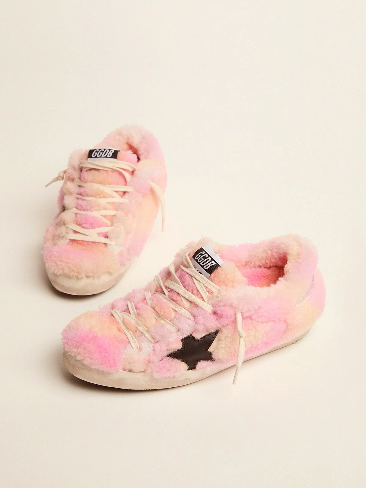 Women | Super-Star Sneakers with Upper & Lining Pink Tie-Dye Shearling | Orange Yellow Red x Black x Silver - Image 3