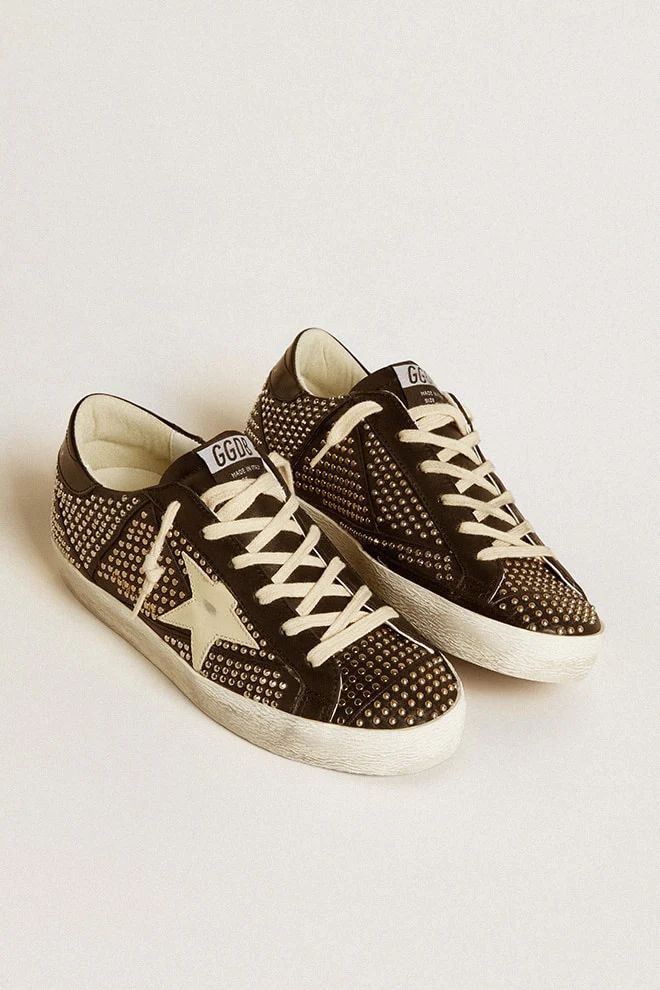 Women | Super-Star Studded Black Nappa with White Leather Star | Black x White - Image 2