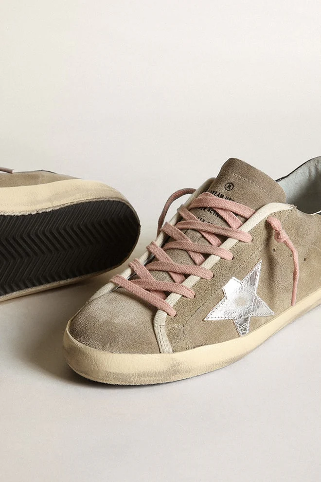 Women | Super-Star Taupe Suede with Silver Star & Dark Blue Heel Tab | Taupe x Silver x Dark Blue - Image 2