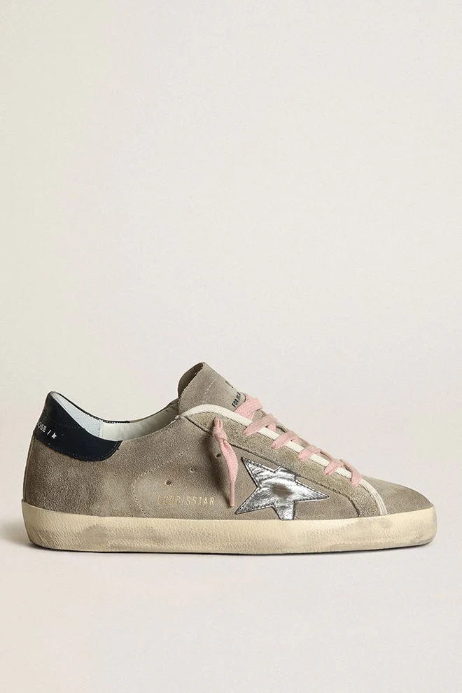 Women | Super-Star Taupe Suede with Silver Star & Dark Blue Heel Tab | Taupe x Silver x Dark Blue - Image 6