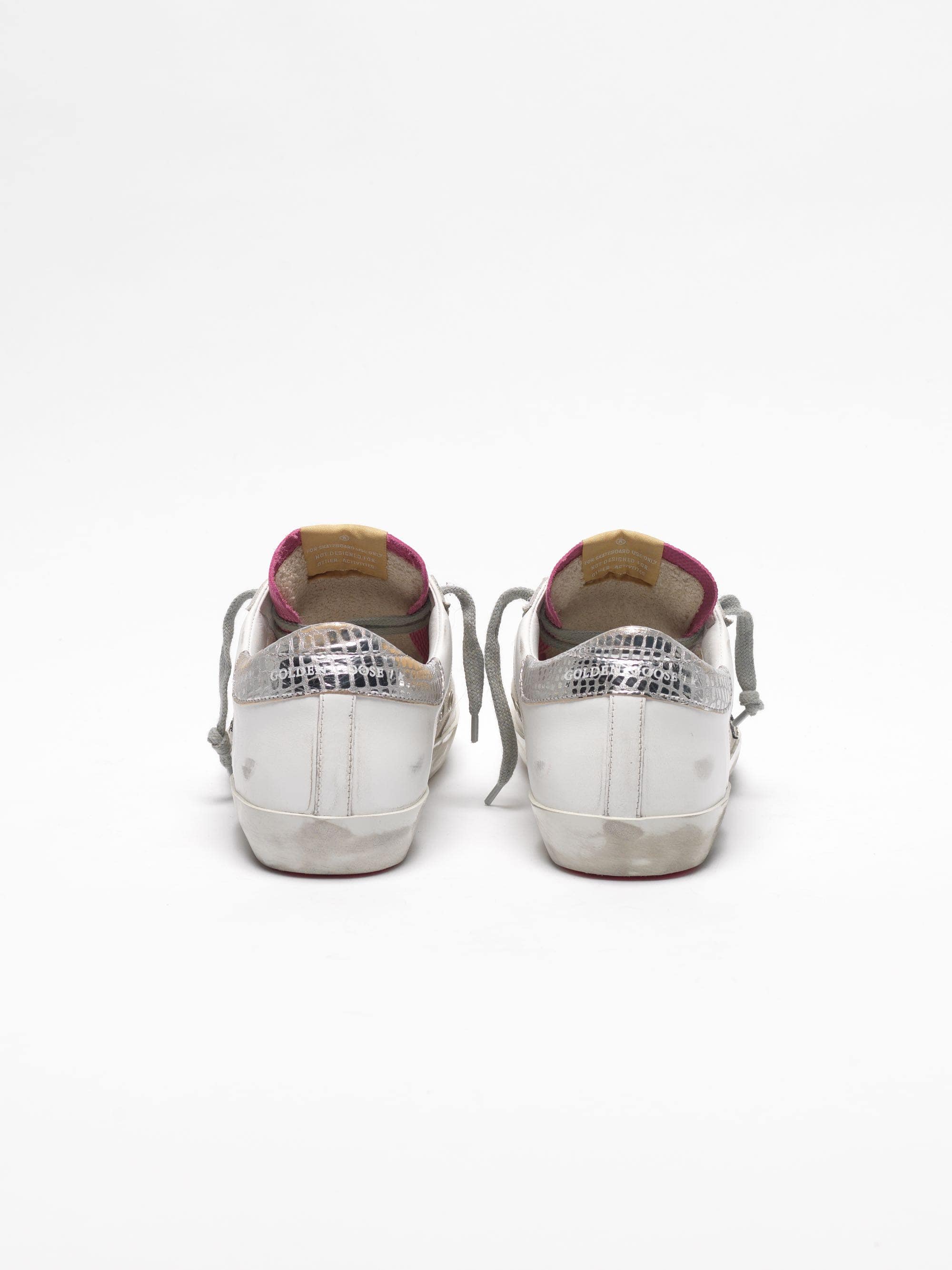 Women | Super-Star White & Pink Leather with Black Glitter Star & Silver Heel Tab - Image 8