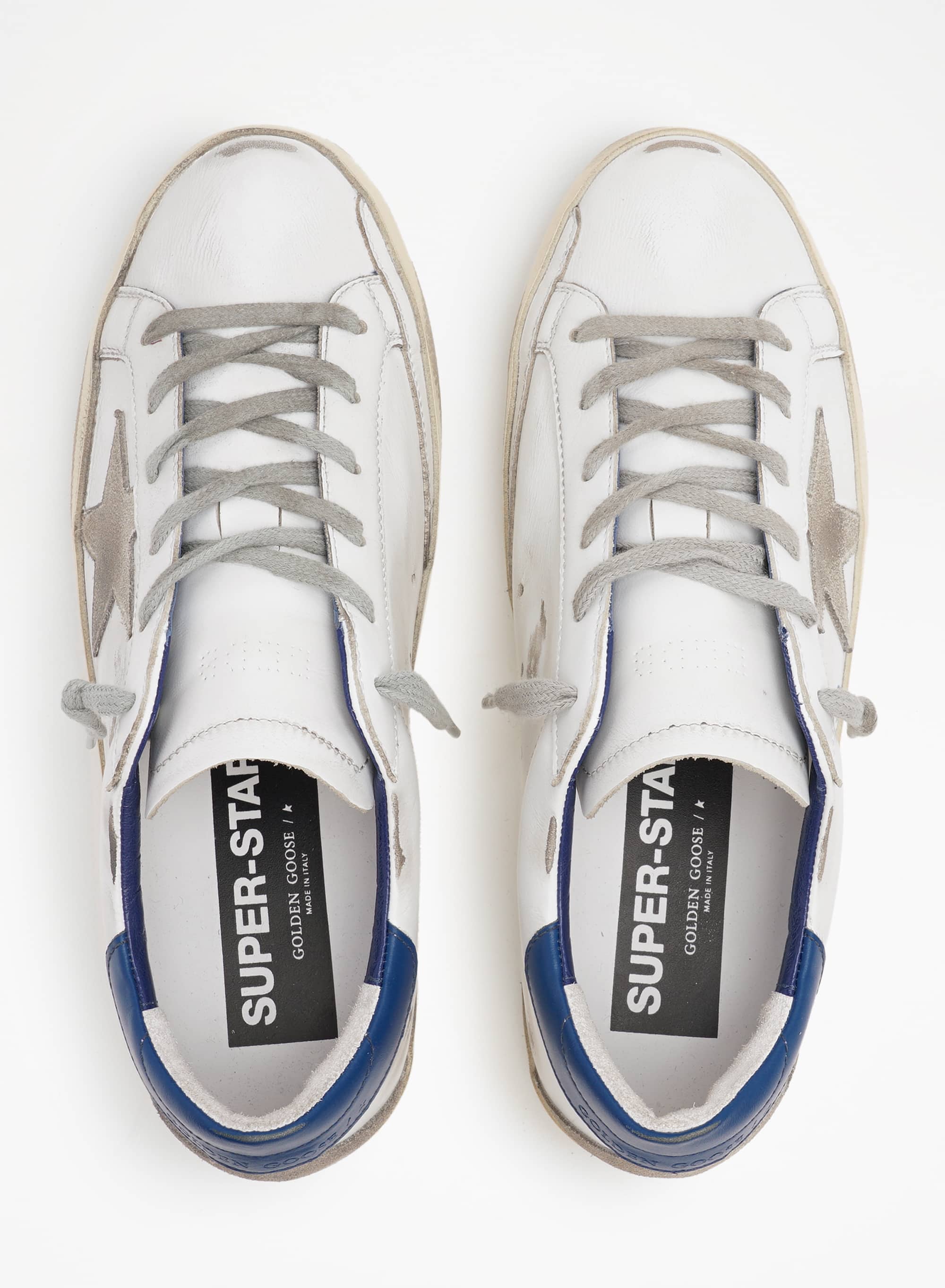 Women | Super-Star White Leather & Ice Suede with Blue Heel Tab | White x Ice x Blue - Image 4