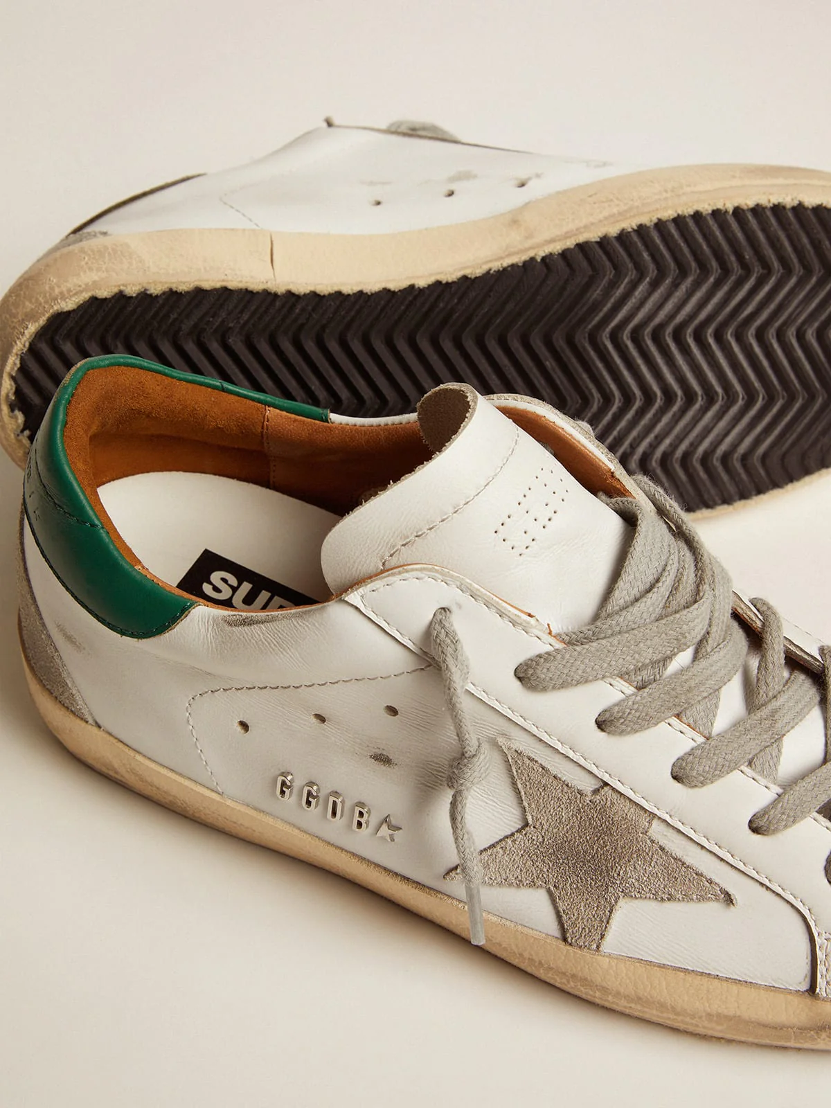 Women | Super-Star White Leather & Ice Suede with Green Heel Tab | White x Ice x Green - Image 7