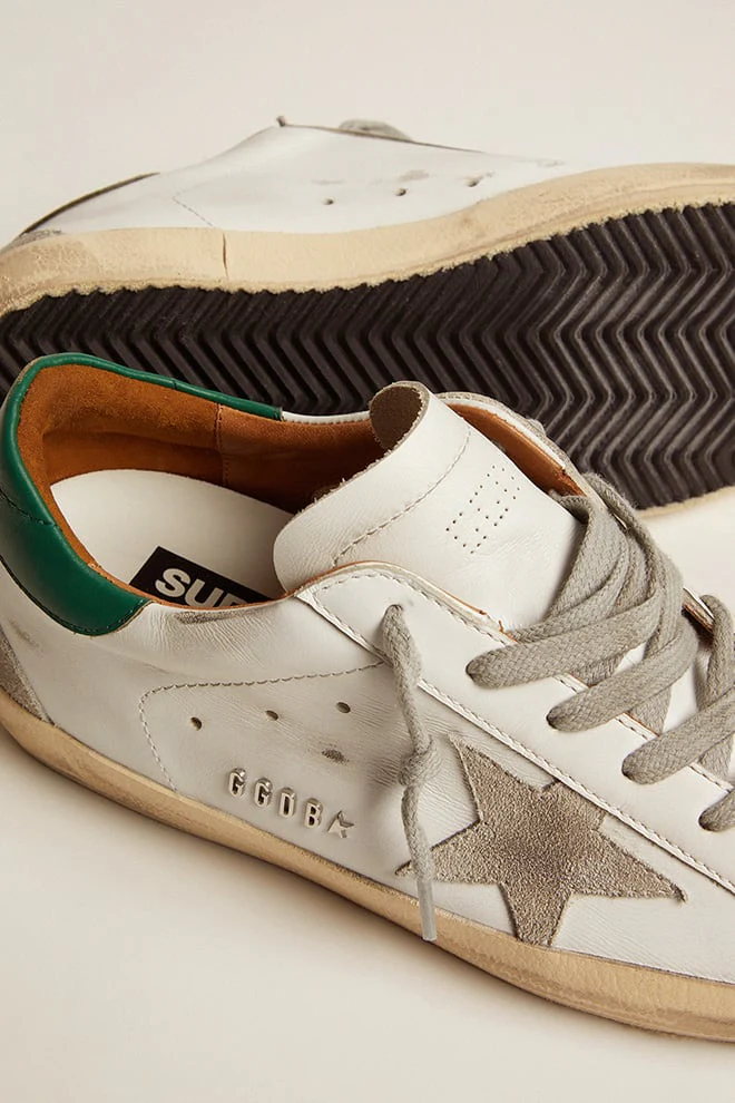 Women | Super-Star White Leather & Ice Suede with Green Heel Tab | White x Ice x Green - Image 8