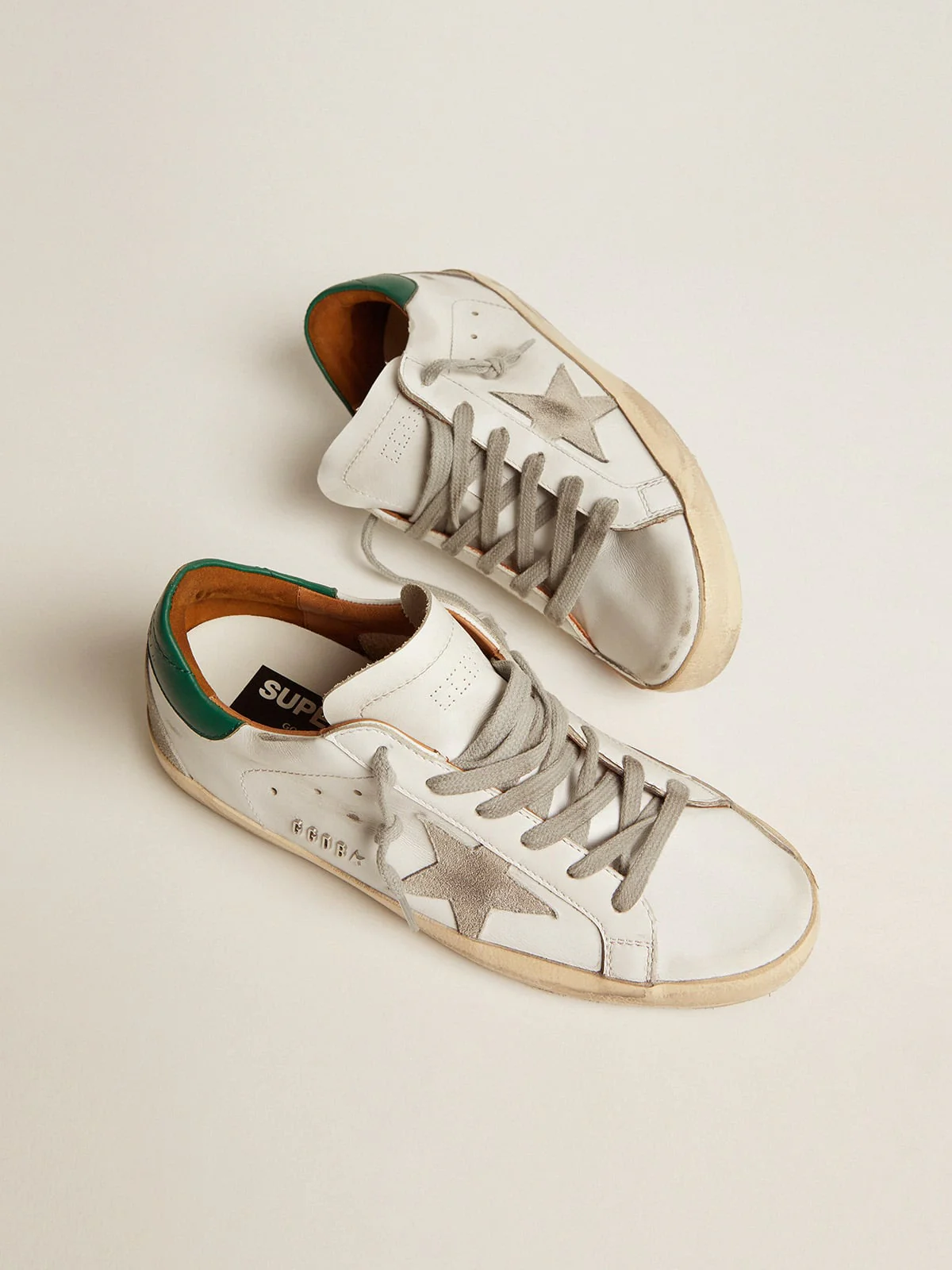 Women | Super-Star White Leather & Ice Suede with Green Heel Tab | White x Ice x Green - Image 9