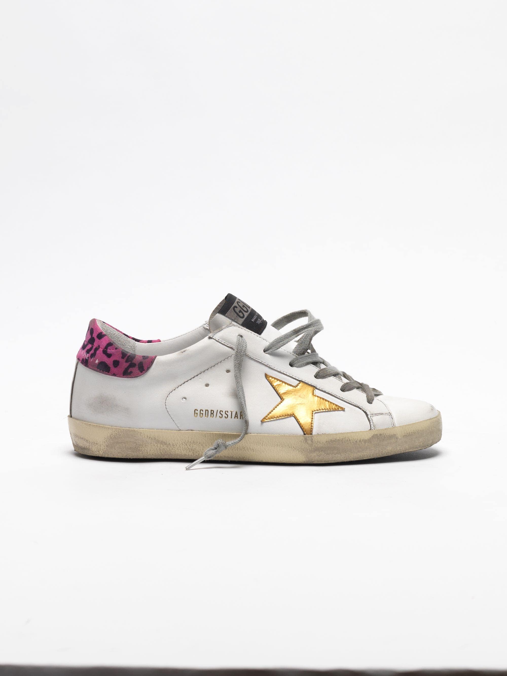 Women | Super-Star White Leather with Gold Star & Animalier Print Skin Heel Tab - Image 5
