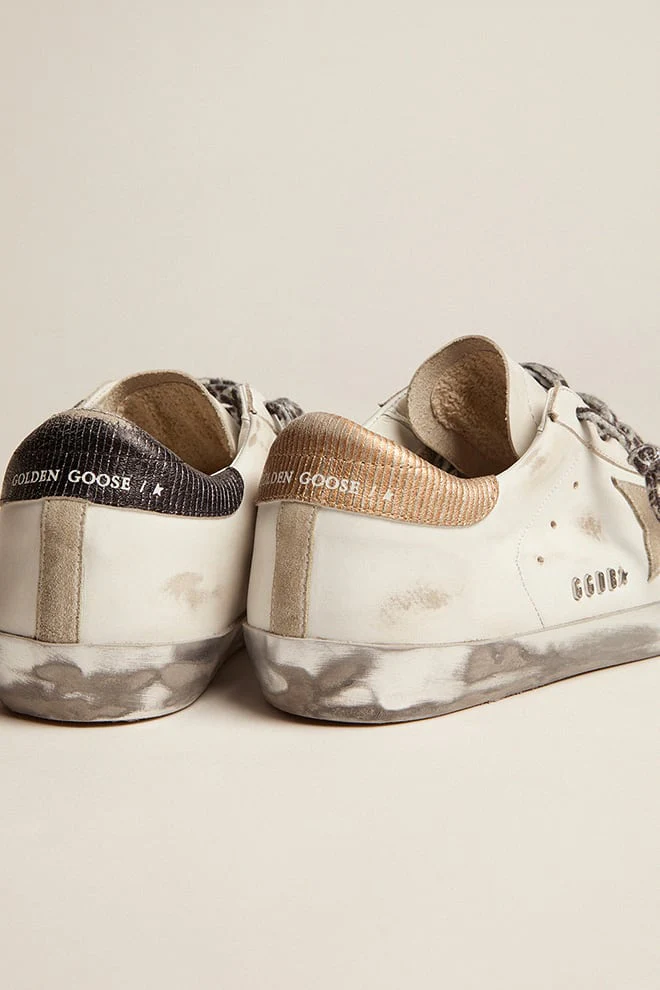 Women | Super-Star White Leather with Gray Suede Star | White x Ice x Sand x Black - Image 8