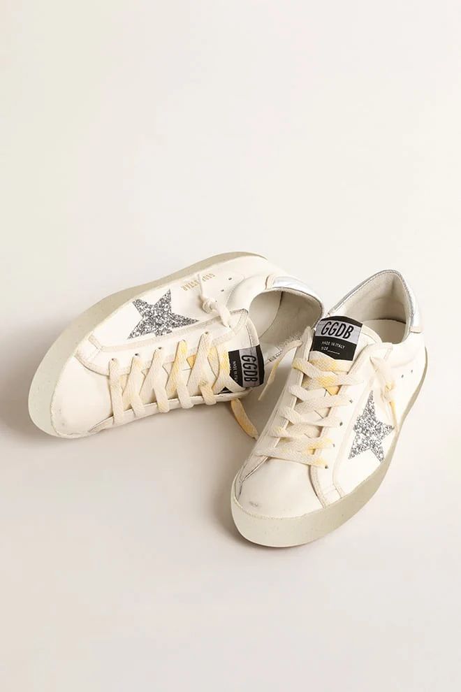 Women | Super Star White Nappa & Glitter Silver Star | White x Silver - Image 2