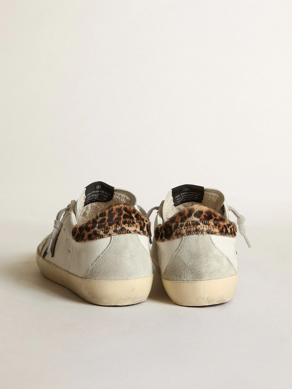 Women | Super-Star with Black Leather Star & Leo-Print Pony Skin Heel Tab | White x Black x Beige Brown Leo x Ice - Image 8