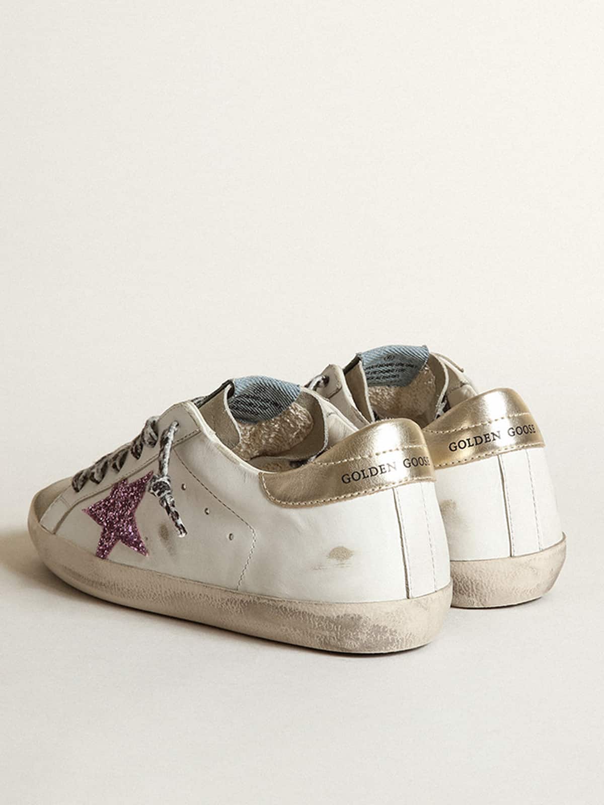 Women | Super-Star with Glitter & Gold Heel Tab | White x Ice x Pink x Platinum - Image 4
