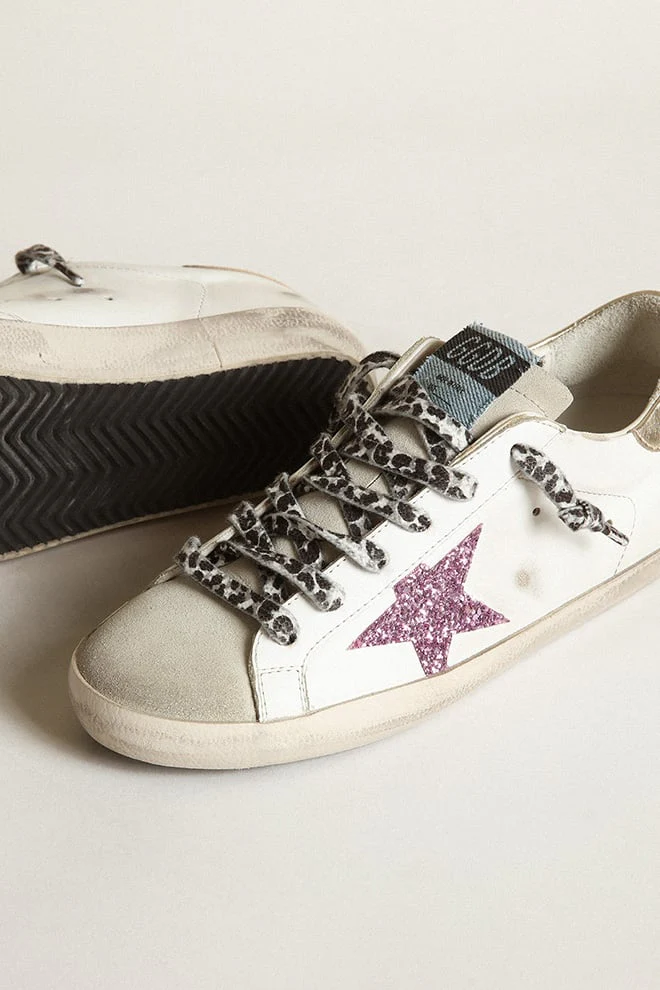 Women | Super-Star with Glitter & Gold Heel Tab | White x Ice x Pink x Platinum - Image 7