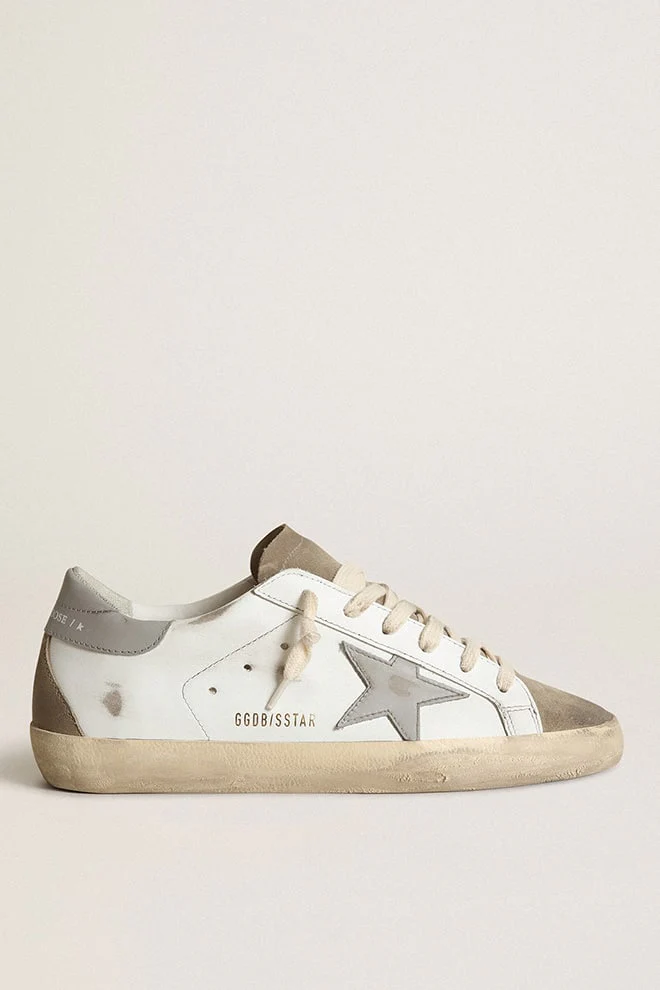 Women | Super-Star with Gray Leather Star & Dove-Gray Suede Tongue | White x Taupe x Grey - Image 2