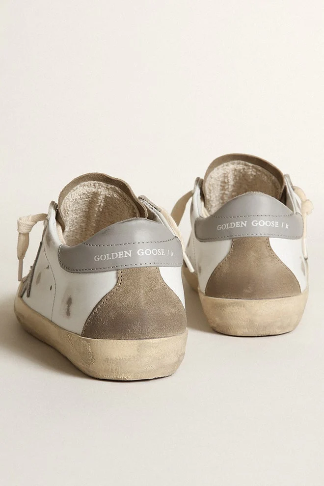 Women | Super-Star with Gray Leather Star & Dove-Gray Suede Tongue | White x Taupe x Grey - Image 5