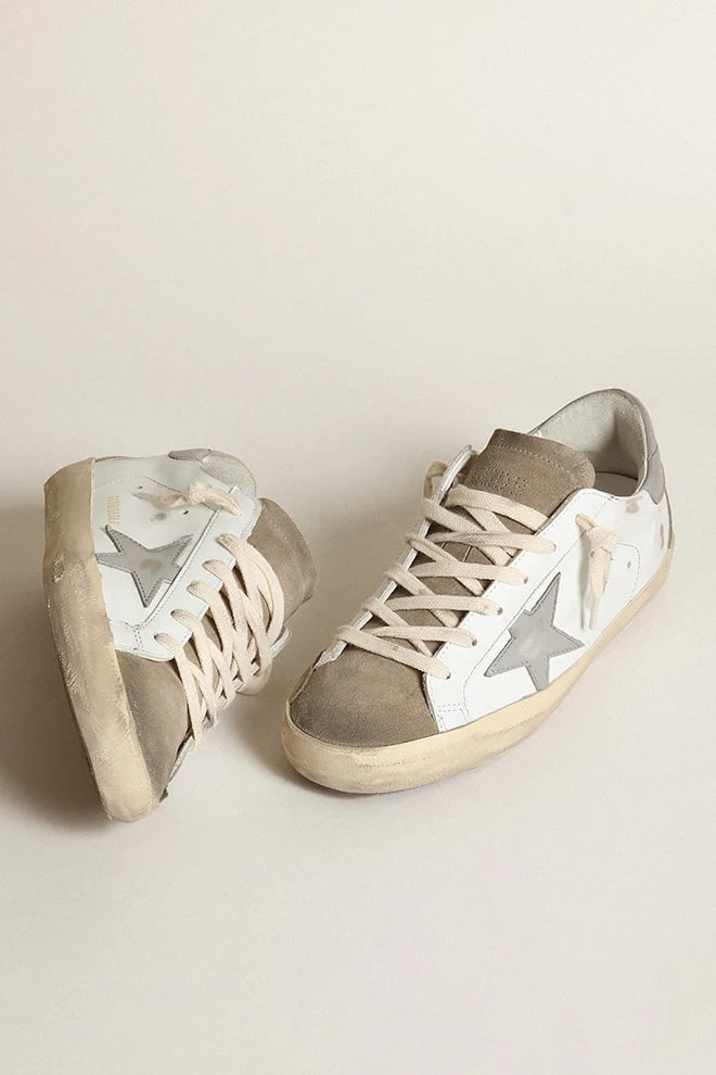 Women | Super-Star with Gray Leather Star & Dove-Gray Suede Tongue | White x Taupe x Grey - Image 8