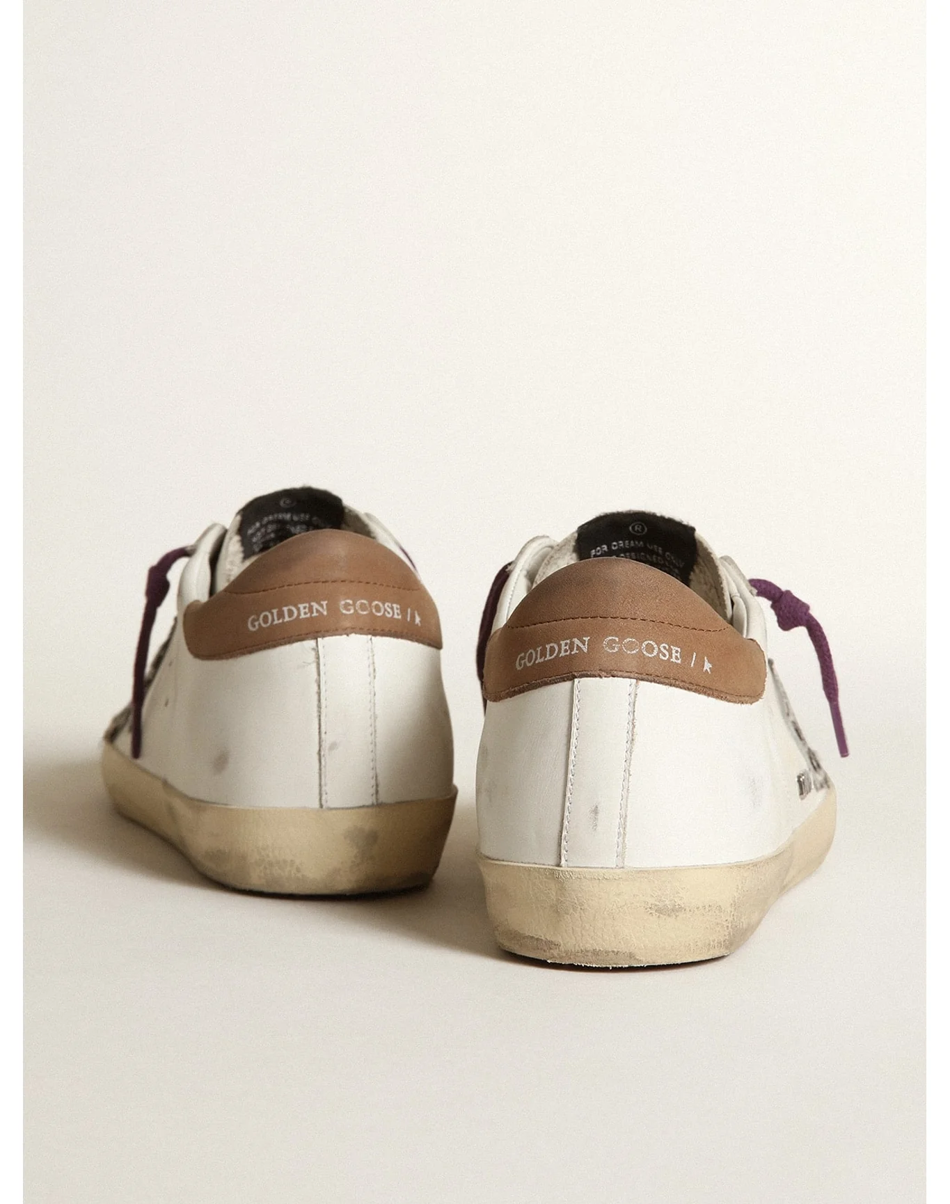 Women | Super-Star with Leopard Pony Skin Star & Brown Nubuck Heel Tab | White x Beige Brown Leo x Brown