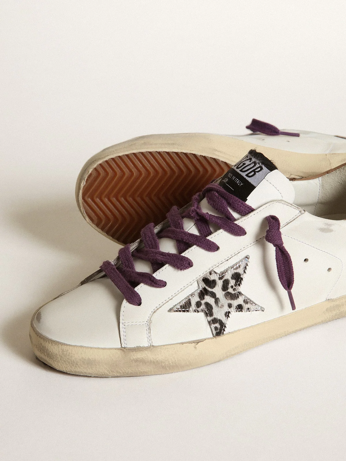 Women | Super-Star with Leopard Pony Skin Star & Brown Nubuck Heel Tab | White x Beige Brown Leo x Brown - Image 7