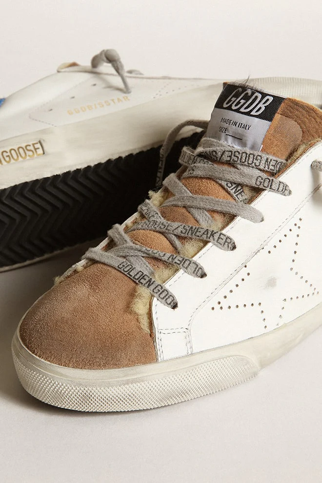 Women | Super-Star with Shearling Lining & Perforated Star | White x Tobacco x Blue - Image 5