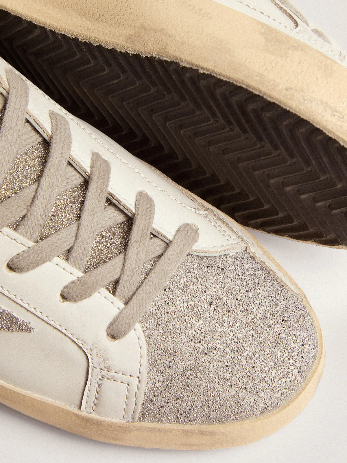 Women | Super-Star with White Leather Upper & Swarovski Crystal Inserts | White x Silver - Image 9