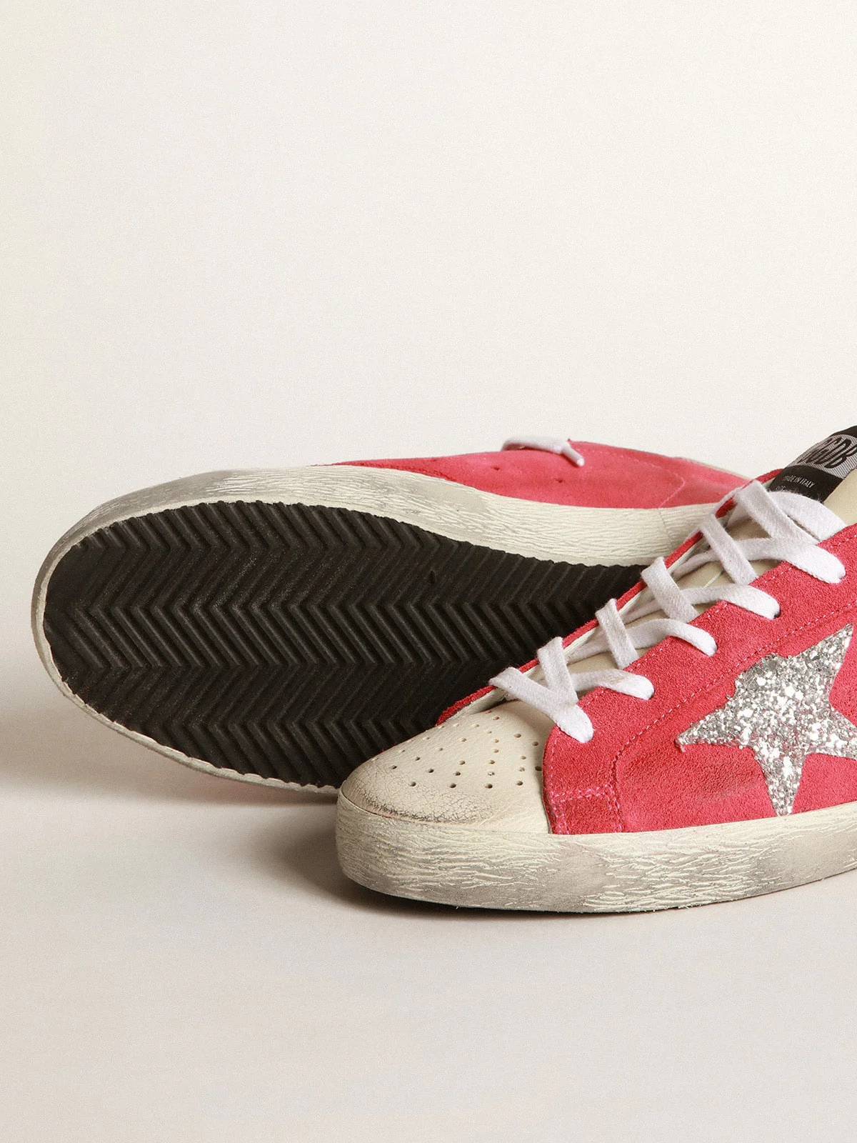 Women | Superstar Sneakers with Glitter Star & Perforated Toecap | Dark Pink x Milk x Silver x White - Image 3