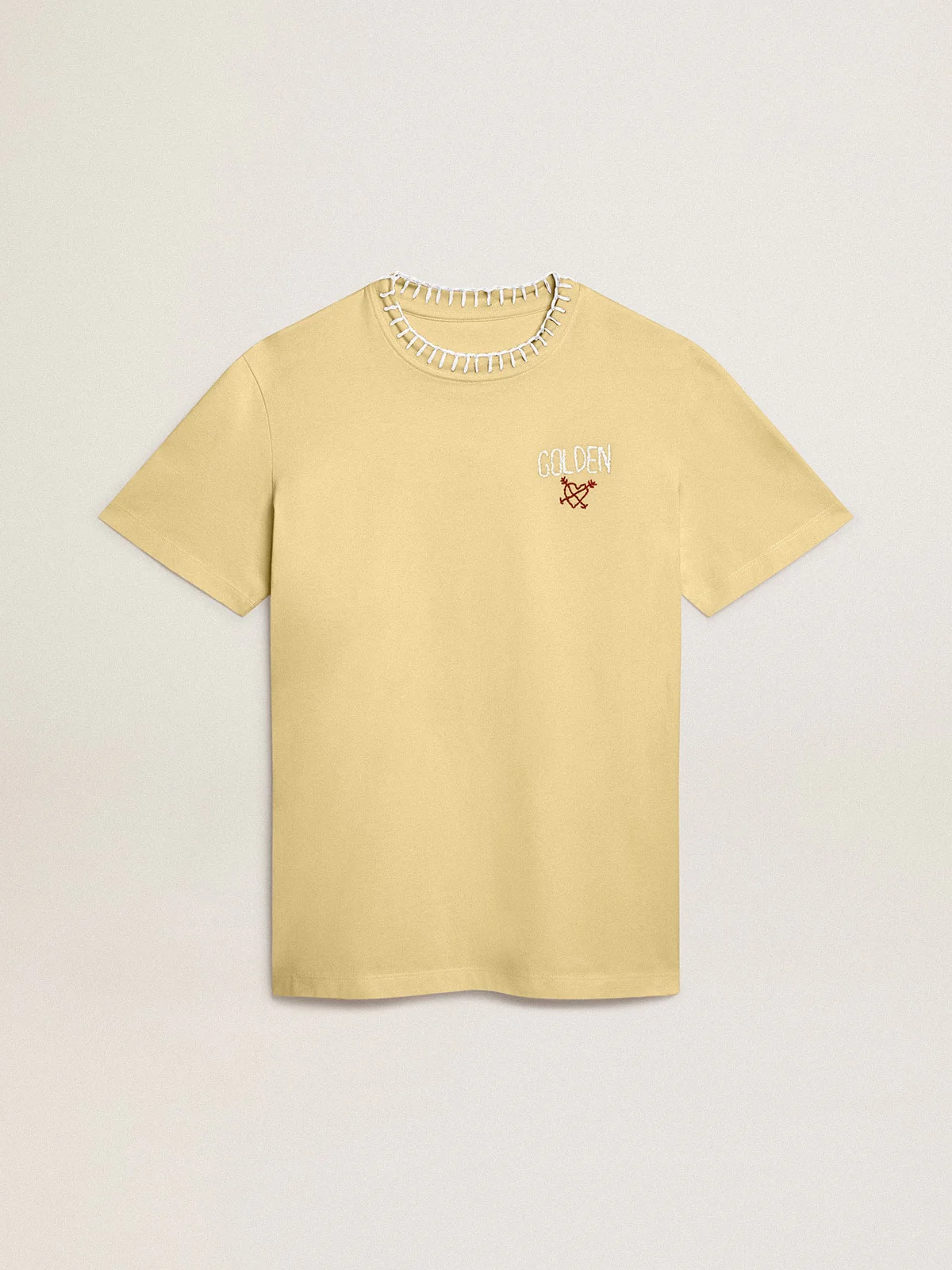 Women | T-Shirt Cotton Jersey with Embroidery On The Neck & Heart | Raffia x Heritage White x Urban Red - Image 2