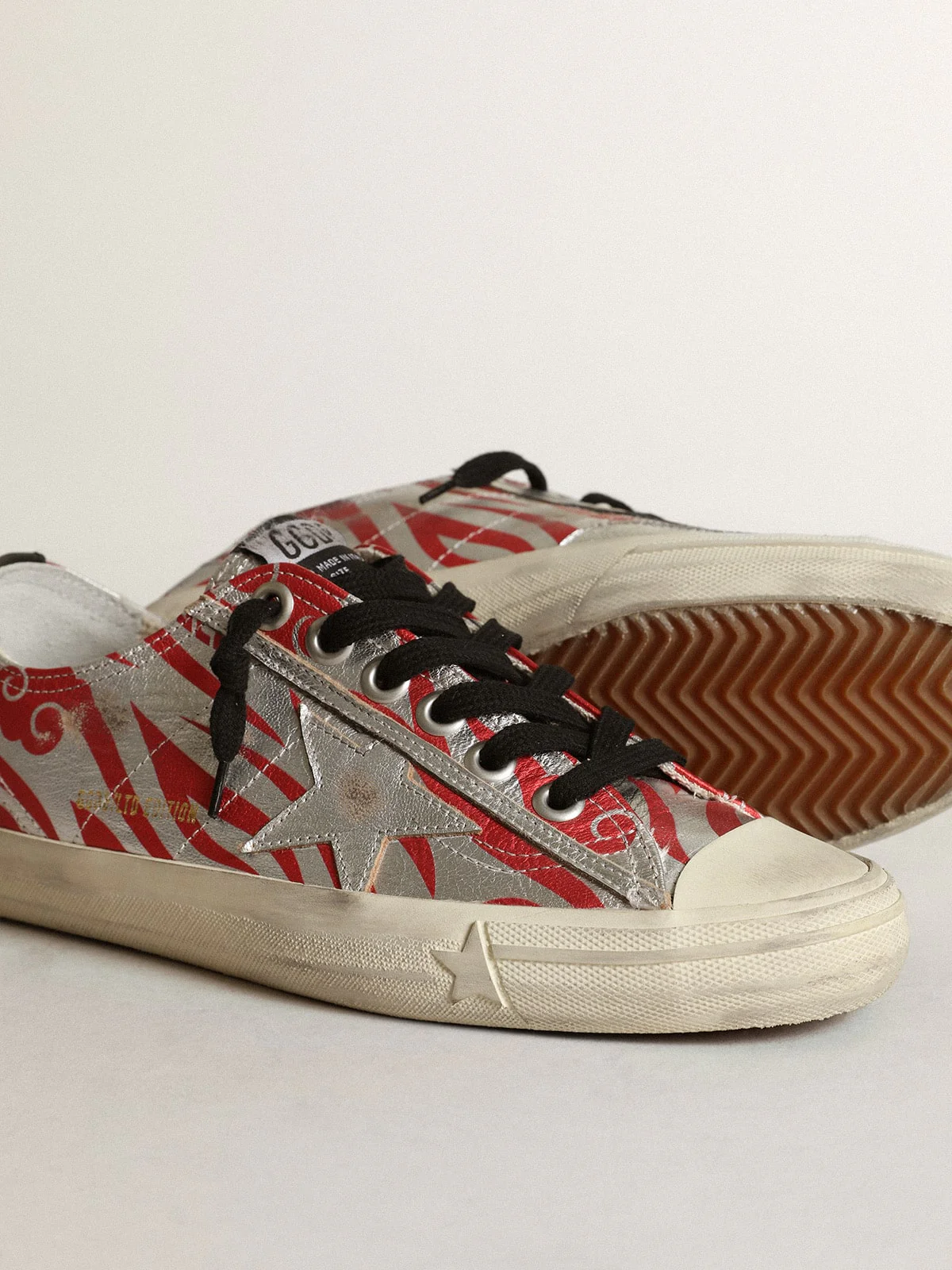 Women | V-Star Ltd Silver & Red Laminated Leather with Tiger Print | Silver x Red Print x Black - Image 4