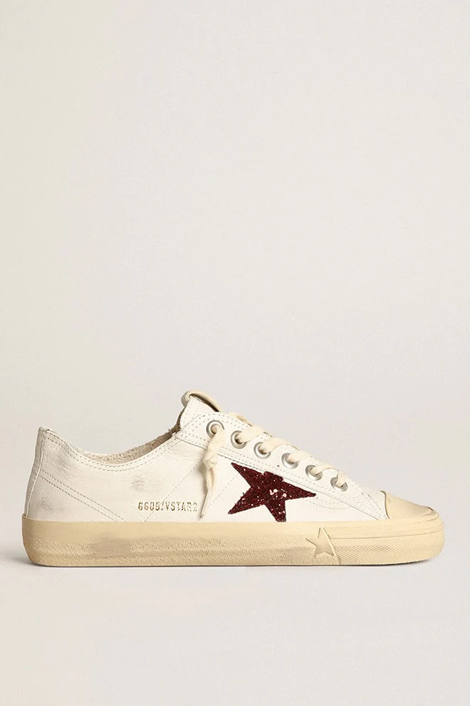 Women | V-Star White Nappa with Red Glitter Star | White x Red - Image 4