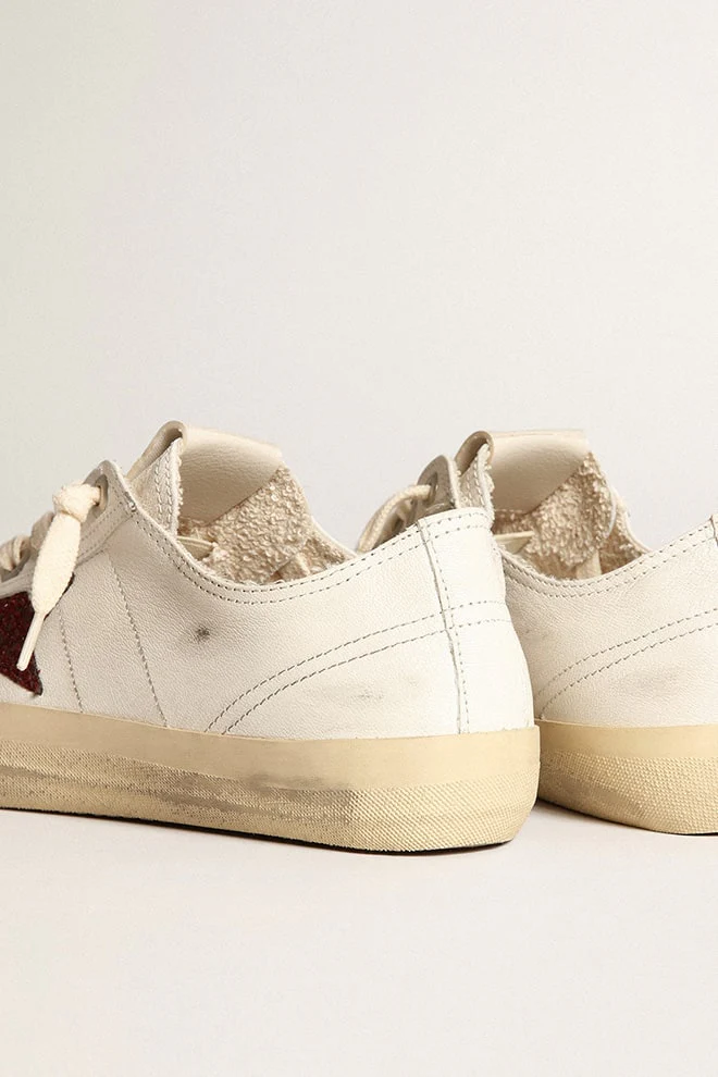 Women | V-Star White Nappa with Red Glitter Star | White x Red - Image 7