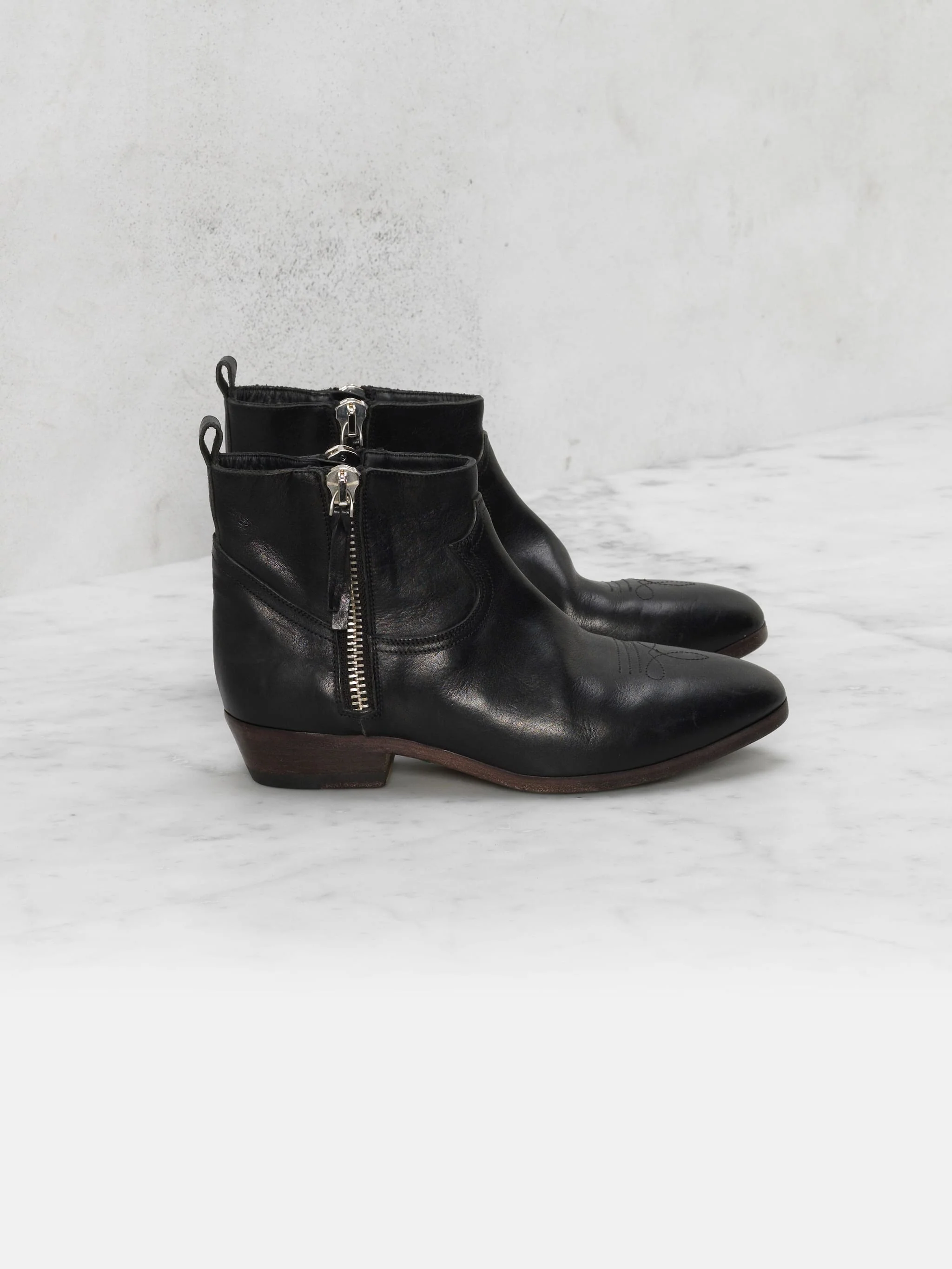 Women | Viand Ankle Boots Leather with Cowboy-Style Decoration | Black - Image 4