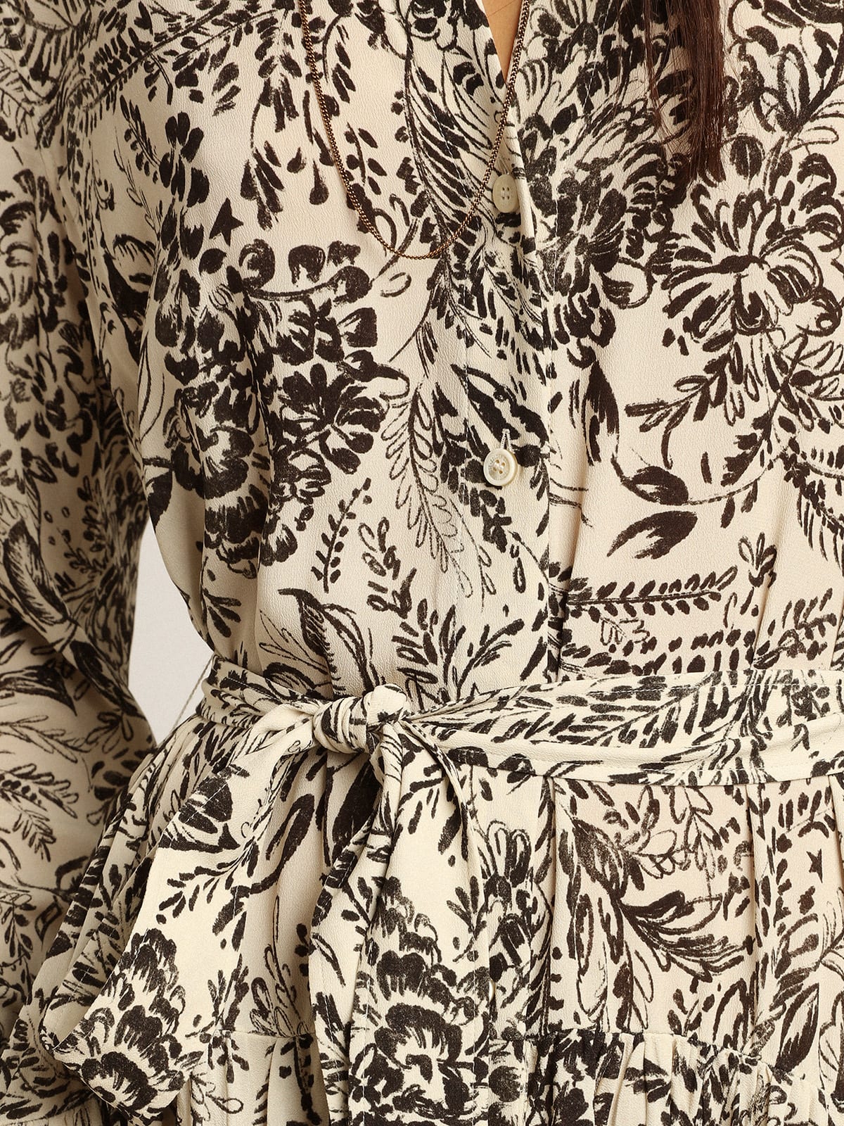 Women | White Dress with Black Toile De Jouy Print | Bone White x Black - Image 4