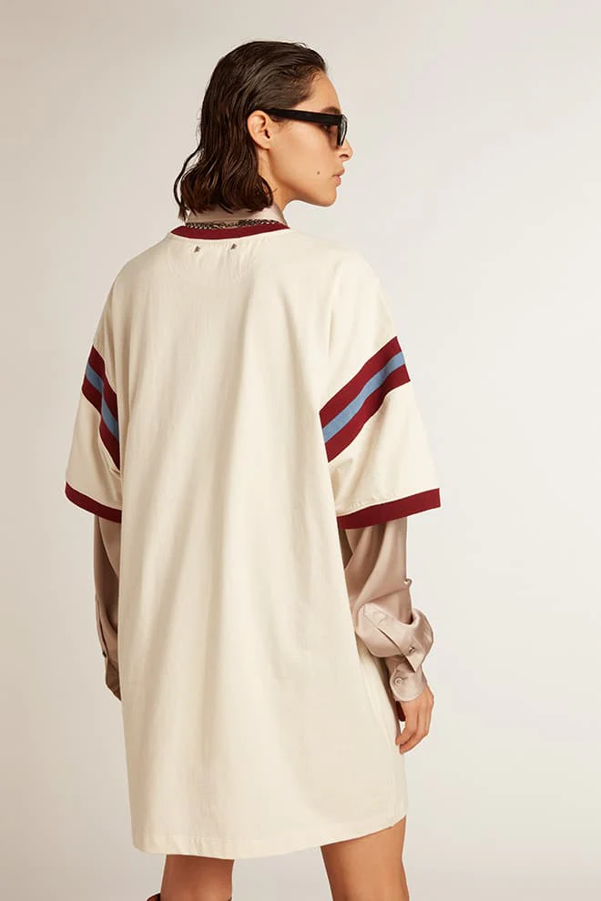 Women | White Dress with Burgundy Lettering On The Front | Heritage White x Windsor Wine - Image 9