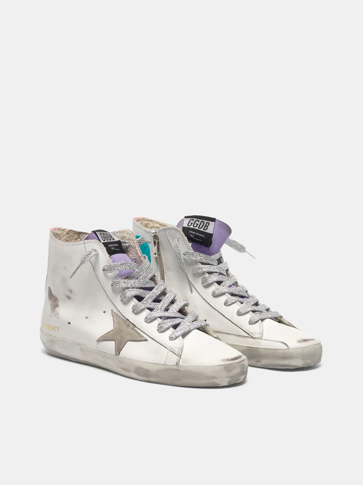 Women | White Francy Sneakers Leather with Fuchsia Bands - Image 2
