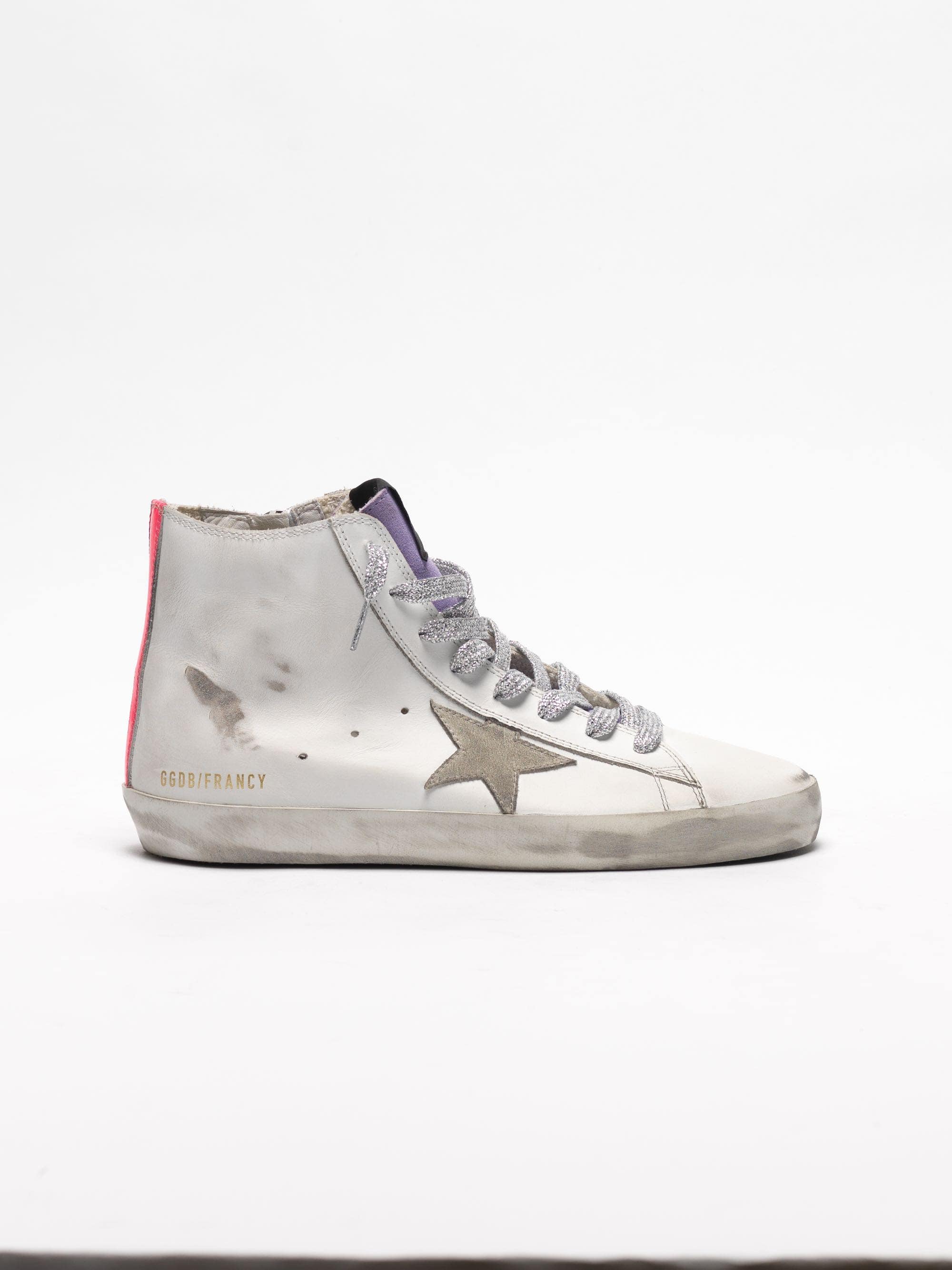 Women | White Francy Sneakers Leather with Fuchsia Bands - Image 6