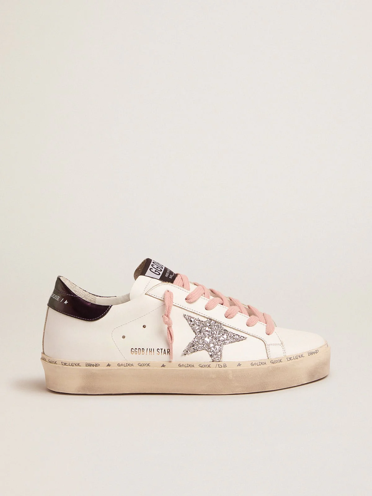 Women | White Hi-Star Sneakers with Glittery Star & Pink Laces | White x Silver x Blue Petrol - Image 3