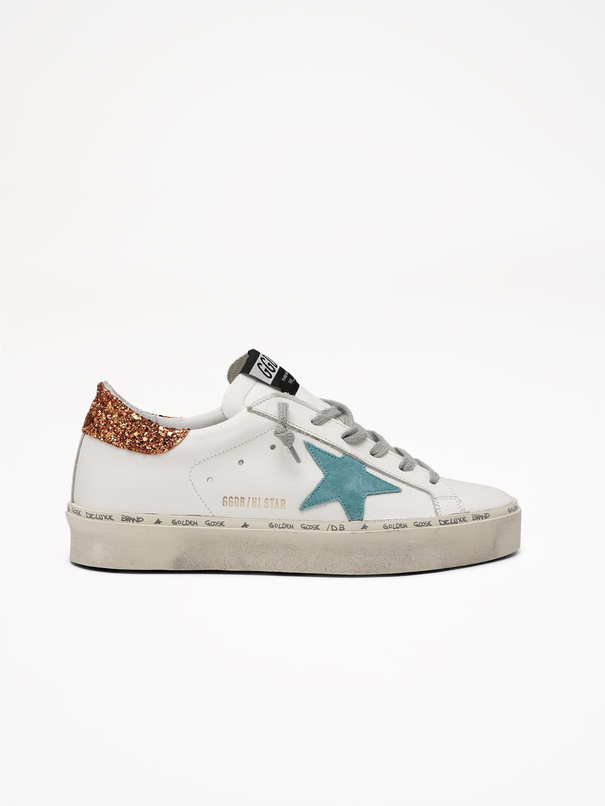 Women | White Hi-Star Sneakers with Sky-Blue Star & Glittery Heel Tab - Image 3