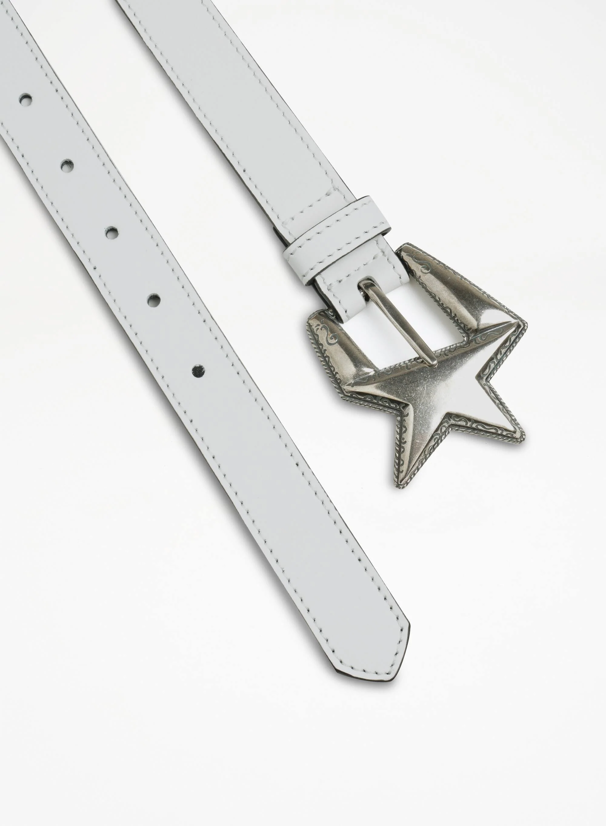 Women | White Leather Belt with Star-Shaped Buckle | Optic White - Image 2