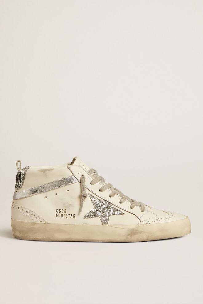 Women | White Mid Star with Silver Glitter Star & Heel Tab | White x Silver - Image 4
