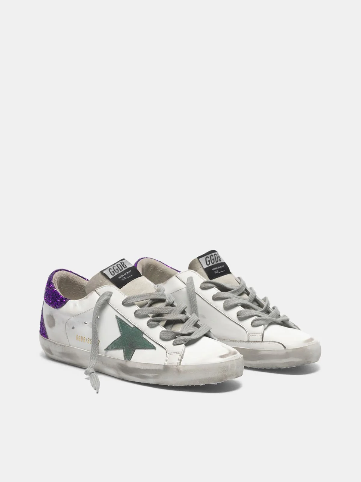 Women | White Super-Star Sneakers with Glittery Purple Rear - Image 7